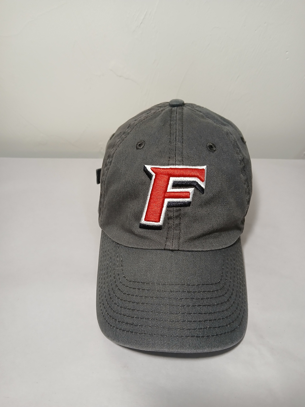 Charcoal Gray Adjustable Baseball Cap with Red 'F' Embroidered Patch